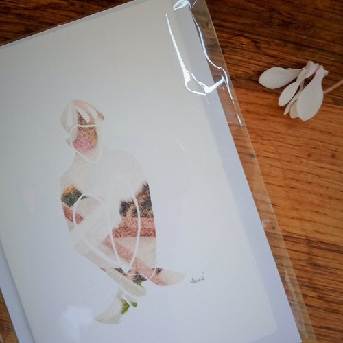 Carte postale "femme fleur en blanc", arts graphique dessin, carte felicitations, carte mariage, dessin femme
