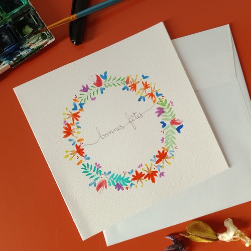 "carte bonnes fêtes 1", peint main, fleur, carte meilleurs voeux, carterie bonne année, arts graphiques aquarelle