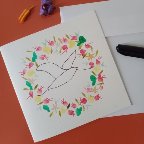 "carte envol d'un oiseau n°3 ", peint main, dessin oiseau, carte meilleurs voeux, carterie bonne année, arts graphiques aquarelle