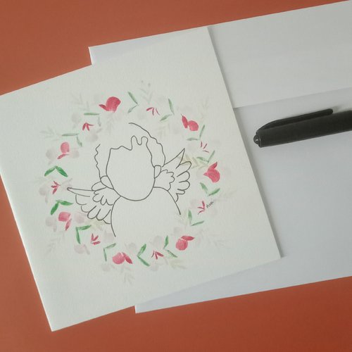 "carte angel 4", peint main, fleur, carte naissance, félicitations, meilleurs voeux, carterie bonne année, arts graphiques aquarelle