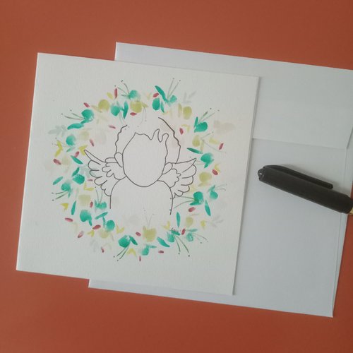 "carte angel 5", peint main, fleur, carte naissance, félicitations, meilleurs voeux, carterie bonne année, arts graphiques aquarelle