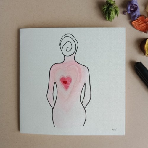 "carte féminin intérieur" (4), peint main, peinture paysage, carte anniversaire, dessin corps femme, arts graphiques aquarelle