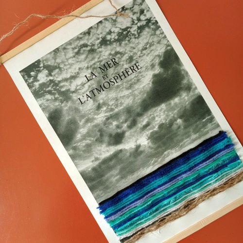 Tenture murale "vue sur la mer (1)" art tissage collage, décoration murale, collage papier, kakemono, tableau paysage, suspension murale