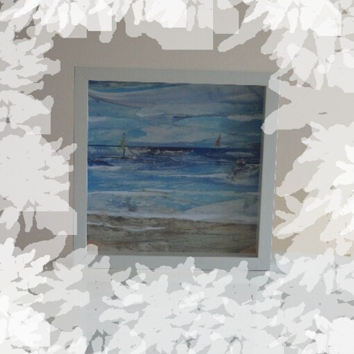 Collage tableau " paper beach" (livré sans le cadre blanc) , collage, arts graphique tableau, dessin femme, photomontage, affiche, poster