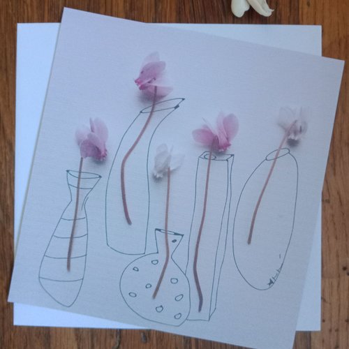 "carte vases cyclamens sauvages" anniversaire, photo, fleur, carte bon rétablissement, carterie, arts graphiques photo
