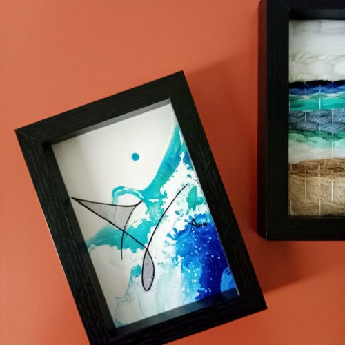 Tableau peinture "voile sur la mer n1" cadre peinture mer, tableau voile bateau, tableau abstrait, cadre paysage mer