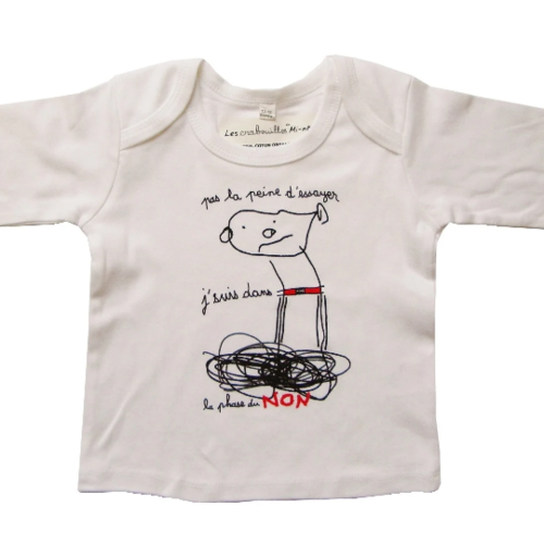 Tee-shirt bebe "non !" 12-18 mois 100% coton bio, tee shirt enfant, cadeau naissance, cadeau bébé