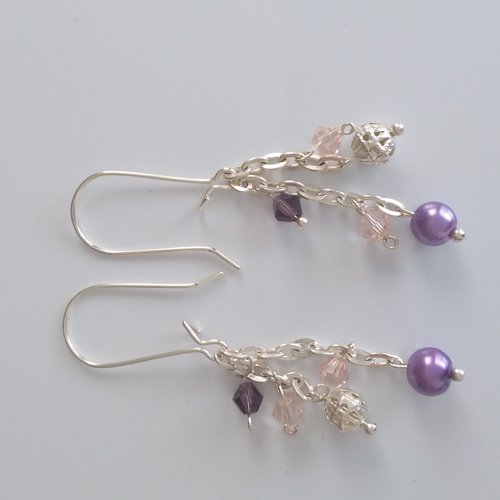 Boucles d'oreilles pendantes avec perles de cristal lavande