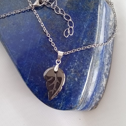 Collier acier et pendentif pierre naturelle, idée cadeau