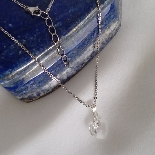 Collier inox et coeur en cristal swarovski, idée cadeau