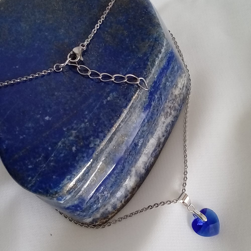 Collier acier et coeur en cristal, idée cadeau