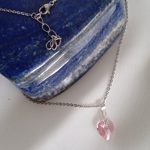 Chaîne inox et pendentif coeur en cristal, idée cadeau