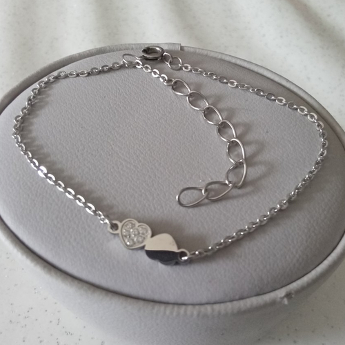 Bracelet double coeur avec strass, idée cadeau anniversaire, fête des mères, noël