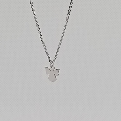 Chaîne et pendentif ”ange” en acier couleur argent, idee cadeau enfant, femme