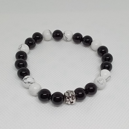 Bracelet mixte en pierre naturelle, onyx et howlite, idée cadeau