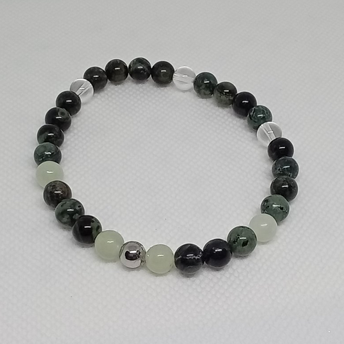 Bracelet jaspe, jade impérial, cristal de roche et acier, idée cadeau
