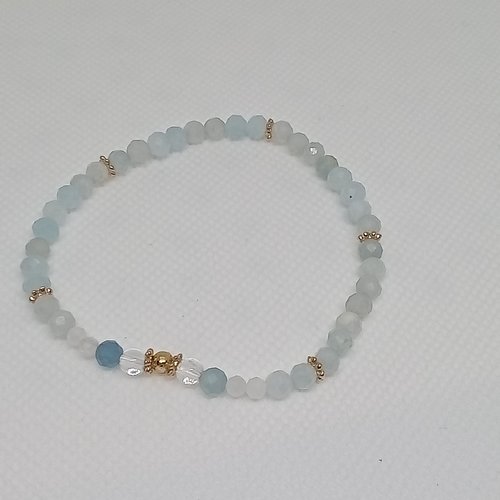 Bracelet de perles fines, aigue marine, cristal de roche, pierre de lune