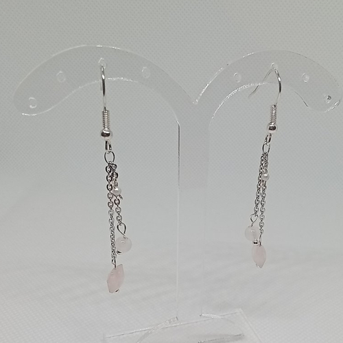 Boucles d’oreilles quartz rose et perle swarovski