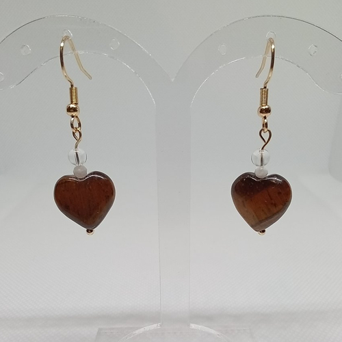 Boucles d’oreilles, coeur en oeil de tigre