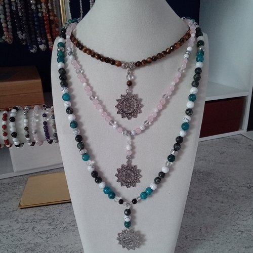 Sautoir pierres naturelles apatite et jaspe vert