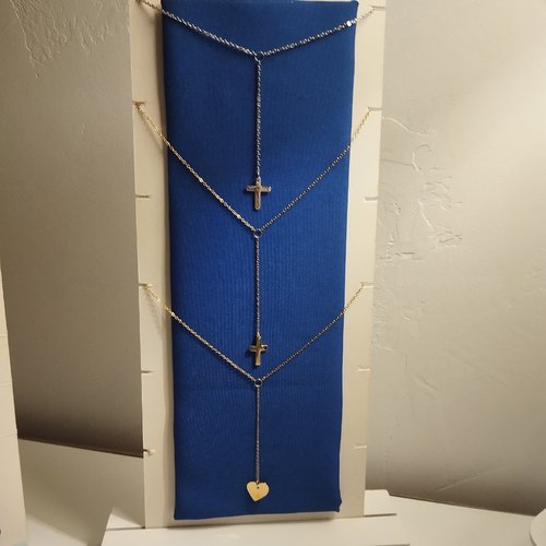Tour de cou acier avec pendentif sur chaîne, coeur ou croix laiton et argent