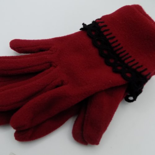 Gants femme,en matière polaire et dentelle,gants femme,gants fille,cadeau