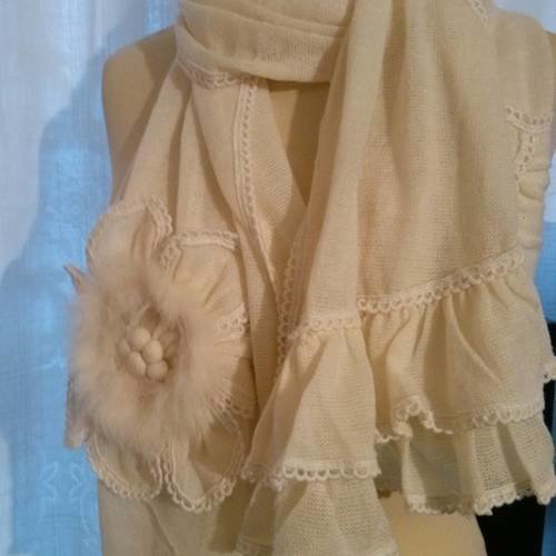 Écharpe en coton, acrylique et laine couleur blanche 