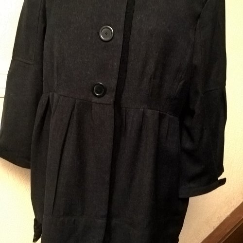Manteau trois quart,léger en laine,viscose et dentelle,couleur noire,manteau femme,manteau fille,cadeau femme,cadeau fille,vêtements 