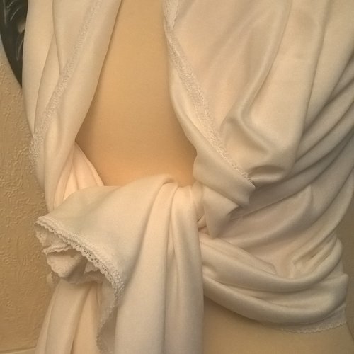 Grand étole de mariage,en tissu synthétique et dentelle,de couleur blanche,écharpe femme,écharpe fille,cadeau 