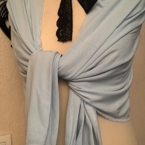 Étole de mariage,en maille de coton et élasthanne,de couleur bleu ciel,écharpe femme