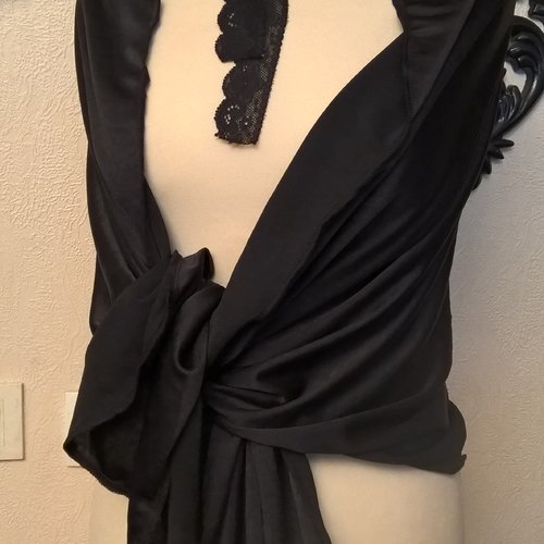 Étole de mariage,en maille de polyester et élasthanne,de couleur noire,écharpe femme