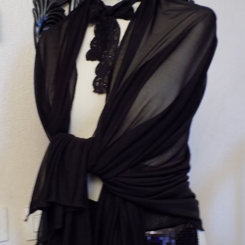 Étole de mariage,en tissu de résille,de couleur noir,écharpe femme