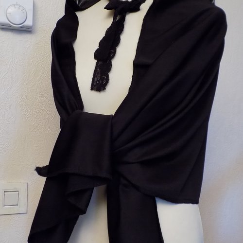 Étole de mariage,en tissu de maille,polyamide et élasthanne,de couleur noire,écharpe femme