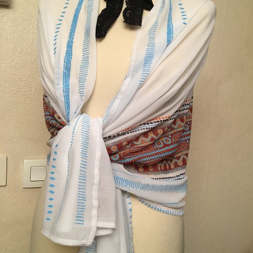 Étole de mariage,en maille fine,de mousselie elasthane,couleur blanc et bleu,écharpe femme