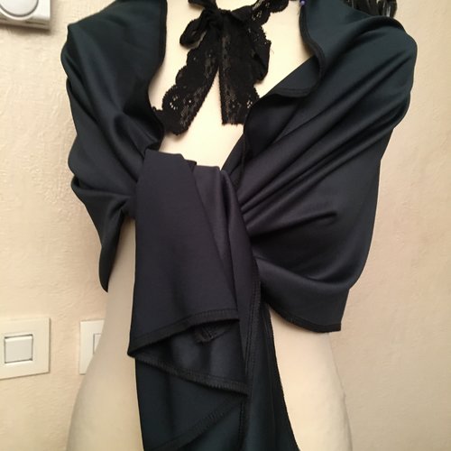 Étole de mariage,en maille fine,de polyester et élasthane,couleur noir,écharpe femme