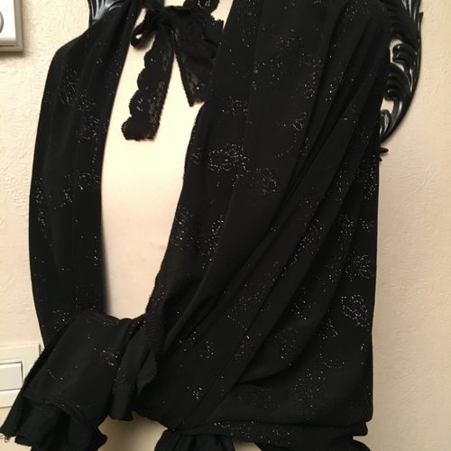 Étole de mariage,en maille fine,de coton viscose,élasthane et lurex,couleur noir et argent,écharpe femme