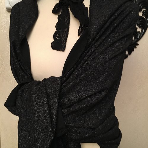 Étole de mariage,en maille fine,de coton  élasthane et lurex,couleur noir et argent,écharpe femme