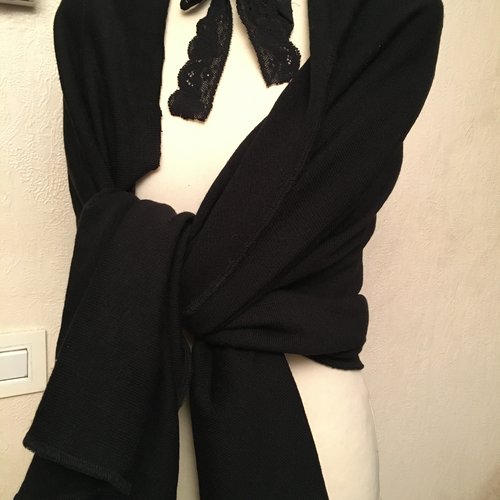 Étole de mariage,en maille d'acrylique et viscose,couleur noir,écharpe femme,écharpe fille