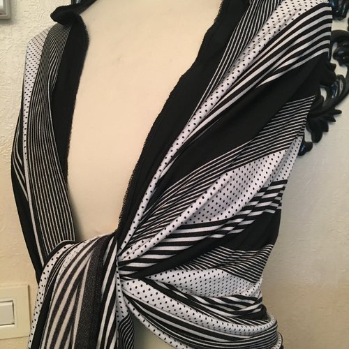 Étole de mariage,en tissu à rayures,de polyester et élasthane,couleur noir et blanc,écharpe femme