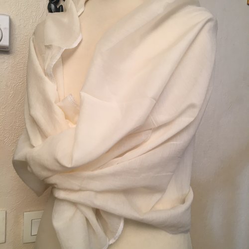 Étole de mariage,en tissu de voile de coton fin,couleur crème,écharpe femme