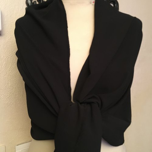 Etole et echarpe femme,en maille fine,de polyesther et élasthanne,couleur noire,écharpe femme