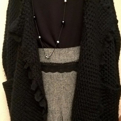 Gilet en mohair, laine et viscose galon de dentelle couleur noire