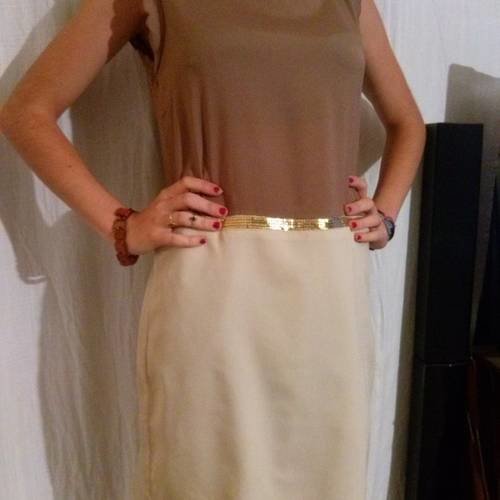 Robe sans manches bicolores beige te taupe 