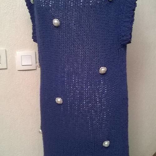 Robe pull en maille de coton couleur bleu 