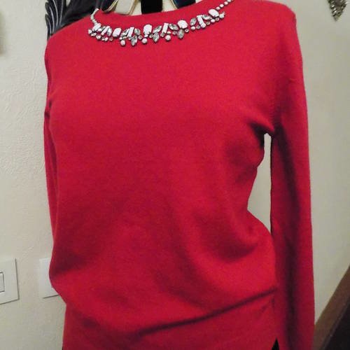 Pull manches longues en cachemire et viscose rouge 