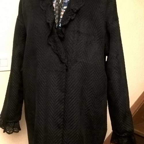 Manteau en laine,viscose et dentelle,couleur noir,manteau femme,manteau fille,cadeau femme,cadeau fille,vêtements
