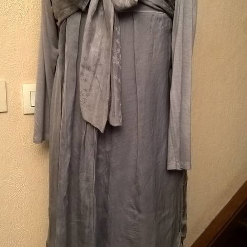 Robe en soie,de couleur grise,manches longues,en tissu de viscose,robe femme,cadeau femme,vêtements