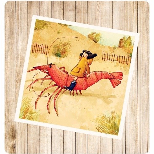 « maëlle et sa crevette », carte postale carrée