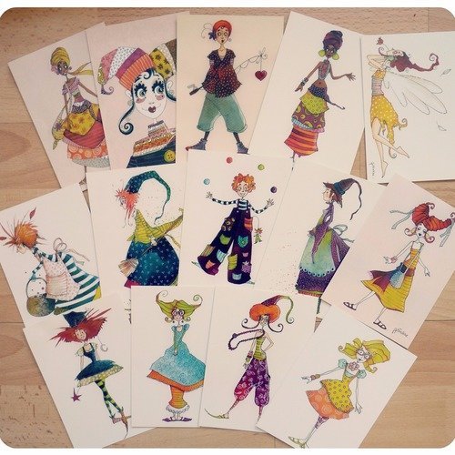 Collection de 14 cartes "les petites bonne-femmes", frais de port offerts