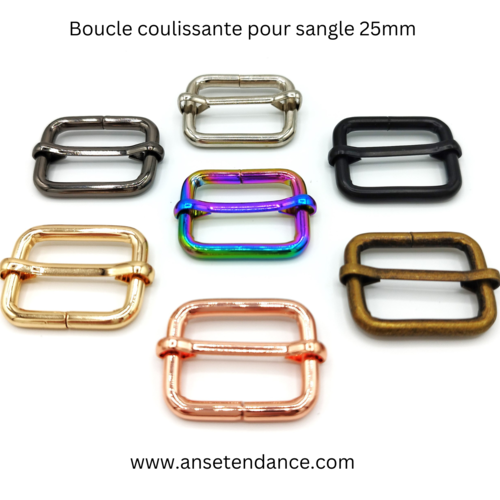 Boucle coulissante 25mm intérieur en métal acier anti rouille passage de sangle 25mm accessoires pour sacs sac à dos sac banane